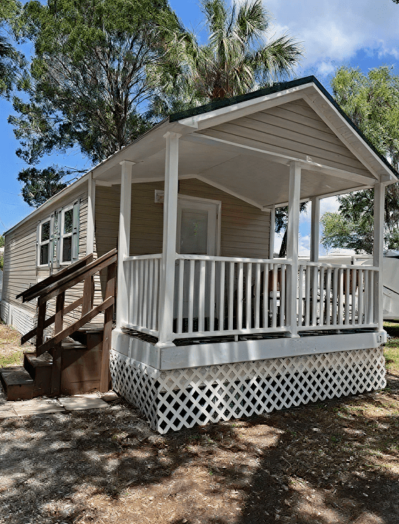 Small house under palm trees