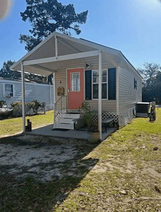 Compact home with orange door