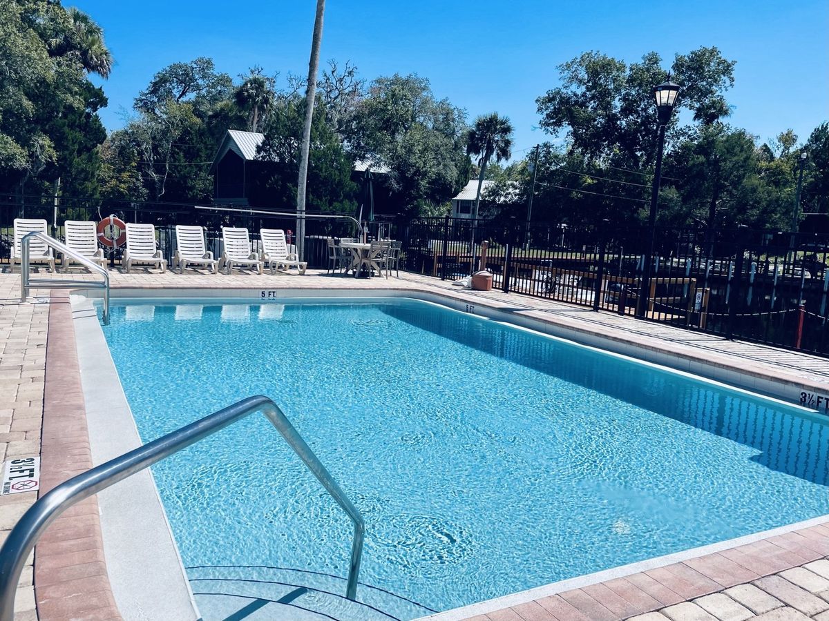 Tranquil pool surrounded by trees
