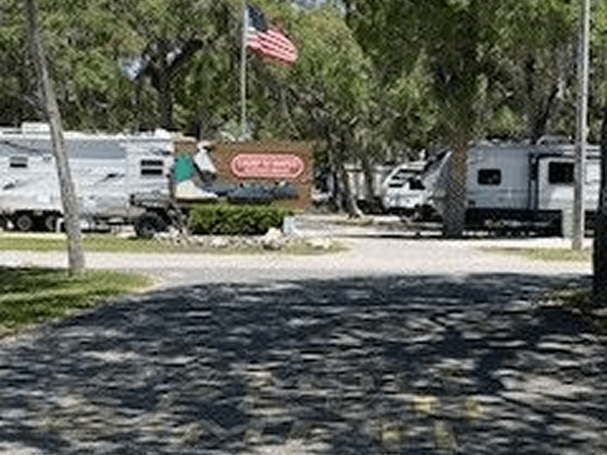 RV park entrance with American flag